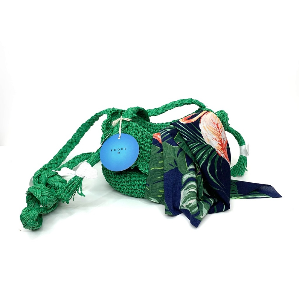 Rhode Target Green Crocheted Bucket Bag Crossbody Purse With Scarf Accent New OS